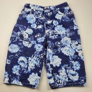 Bongo Vintage 90's Blue Flower Printed Denim Hi‎ Rise Mom Shorts Size 5